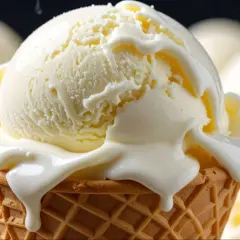 Cremoso helado de queso derritiéndose sobre un cono crujiente. ¡Un postre irresistible!