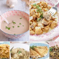 Variedad de recetas con champiñones: crema, pollo, risotto, crepes y champiñones salteados. ¡Deliciosas ideas para tu cocina!