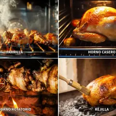 Cuatro formas de preparar un delicioso pollo a la brasa: en parrilla, horno casero, rotatorio y a la rejilla.