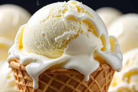 Cremoso helado de queso derritiéndose sobre un cono crujiente. ¡Un postre irresistible!