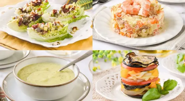 Ensaladas, sopa y torre de verduras. Recetas fáciles para principiantes que te encantarán.