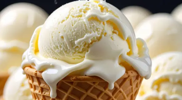 Cremoso helado de queso derritiéndose sobre un cono crujiente. ¡Un postre irresistible!