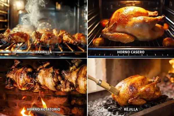 Cuatro formas de preparar un delicioso pollo a la brasa: en parrilla, horno casero, rotatorio y a la rejilla.